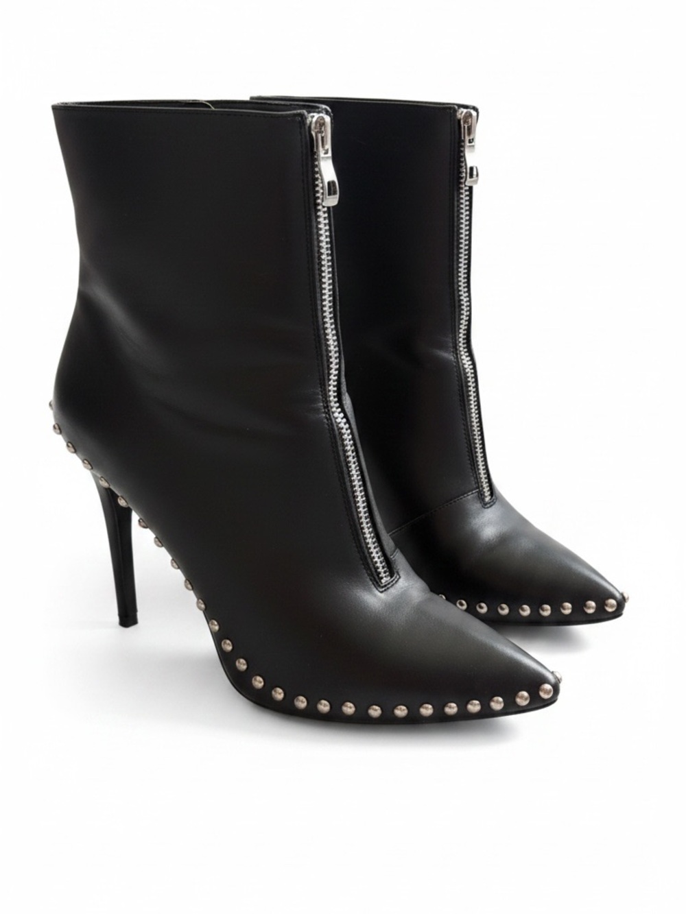 Black Studded Pointed-Toe Stiletto Ankle Boots - Picture 2 of 13